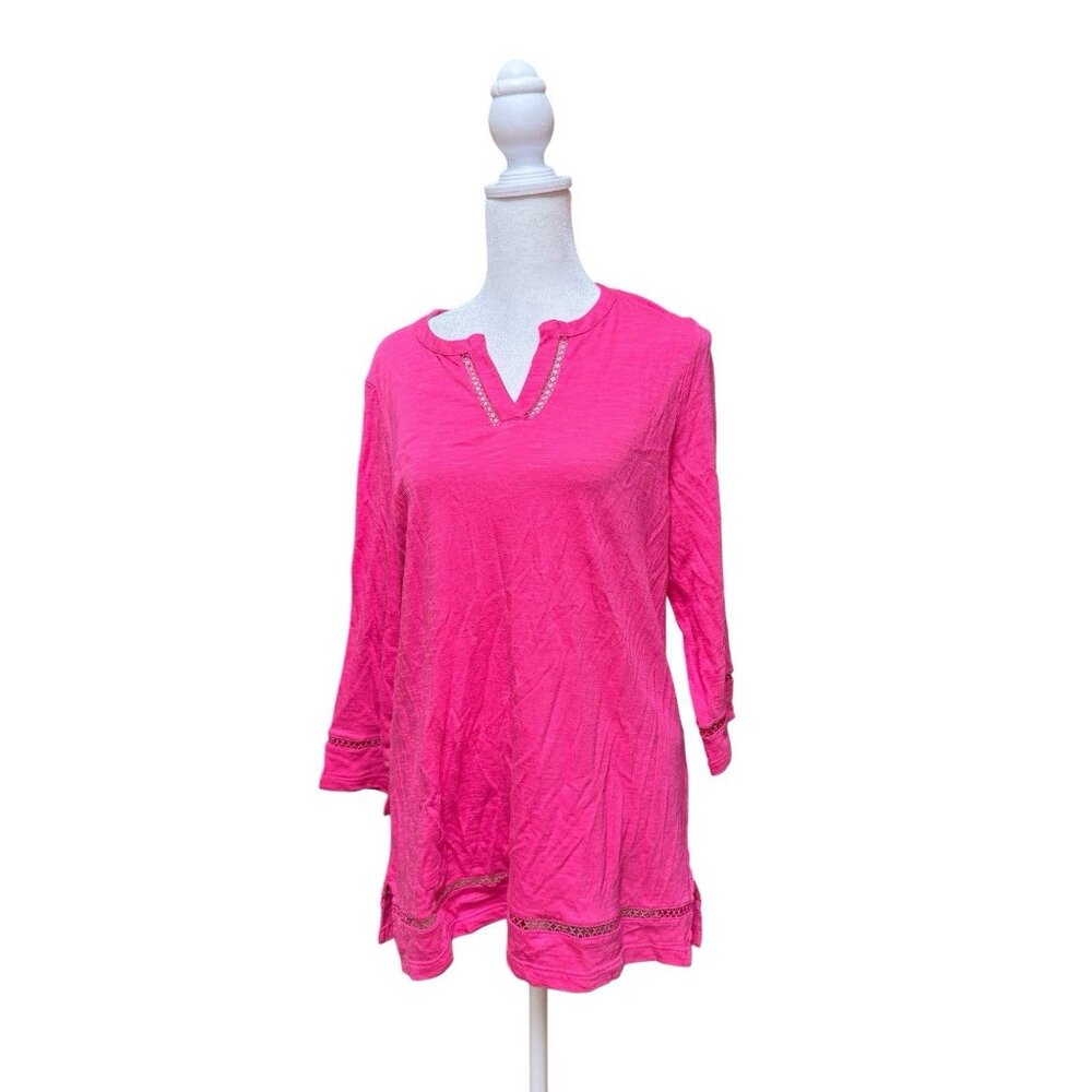 Chicos Womens Size 1 Pink 3/4 Sleeve Knit Top Cotton Modal Medium